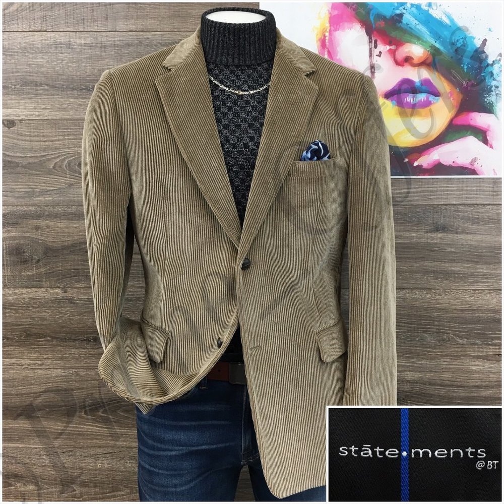 Statements Mens‎ Blazer Sport Coat Two Button Casual Jacket 44R Corduroy Suits
